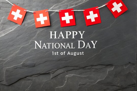 Swiss National Day Celebration August 1: Mountains, Flag, Alphorn, Goat, Edelweiss Illustration, Swiss National Day Celebration 1 August Typography
