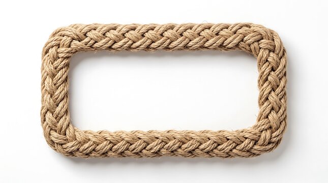 Braided hemp rope rectangular frame isolated on white background