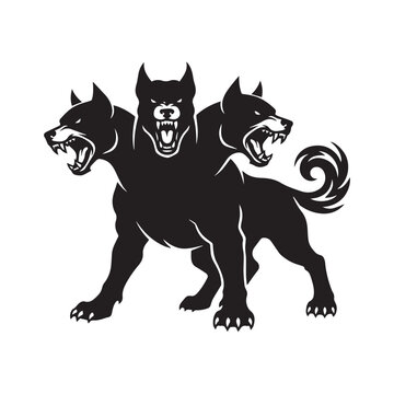 Cerberus three headed hellhound mythical creature illustration.