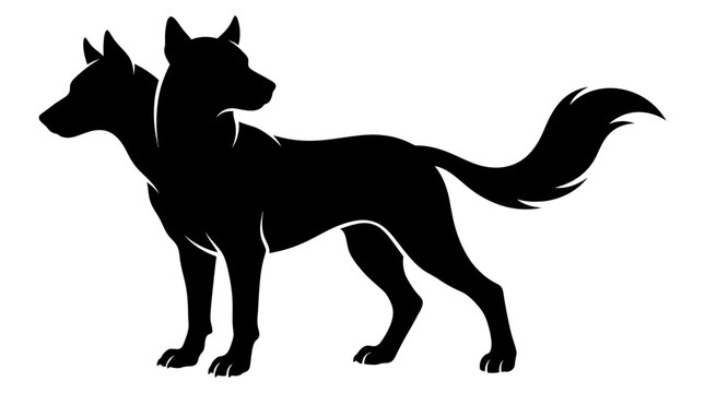 Two headed dog silhouette mythical cerberus beast.