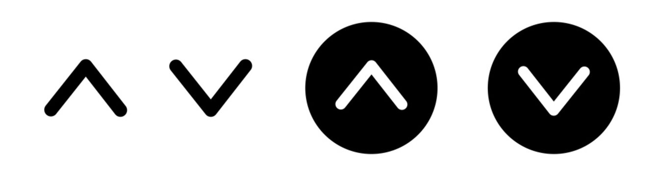 Chevron up and down button icon set with expand and collapse symbols. Dropdown menu and navigation icons for app and web dashboards