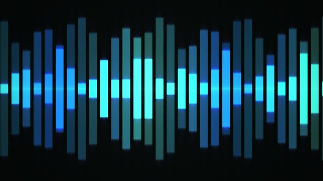 Vibrant sound wave pattern with blue and green bars on a black background
