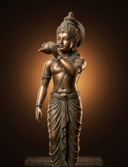 Obraz premium Antique Bronze Lord Krishna – Sacred Museum Sculpture Portrait