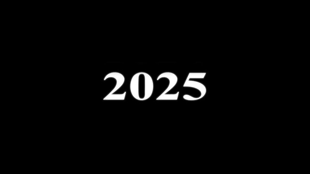 White bold serif font numbers representing the year 2025 centered on a solid black background for calendar or holiday projects