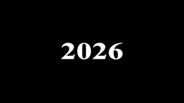 White bold serif font numbers representing the year 2026 centered on a solid black background for calendar or holiday projects