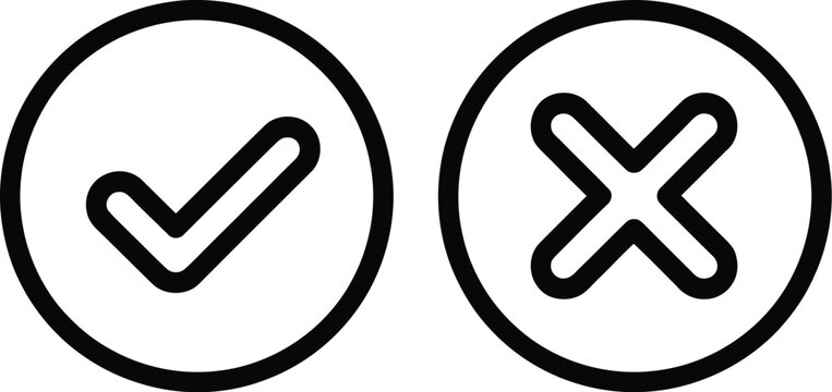 Pass Fail Icon in line, filled, outline, and solid styles featuring checkmark and cross symbols for evaluation, validation, assessment, and decision interfaces.