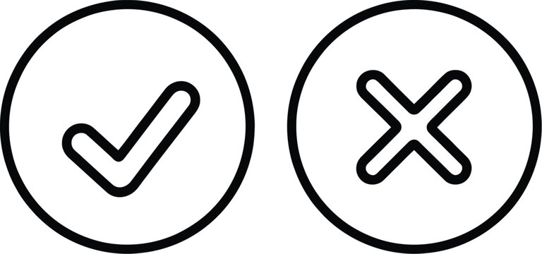 Pass Fail Icon in line, filled, outline, and solid styles featuring checkmark and cross symbols for evaluation, validation, assessment, and decision interfaces.
