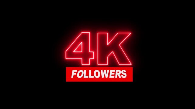 Thank you 4K followers. 4,000 followers realistic neon sign on the black background animation. neon 14k Follower neon Text And Firework Animation Subscribers. 4K footage motion animation...