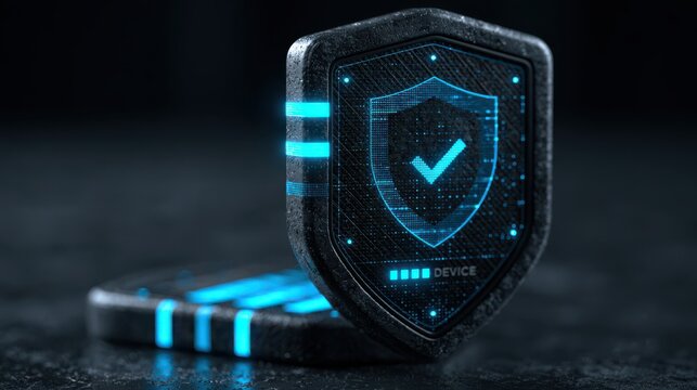 A floating digital hygiene badge displayed on a clean device certification screen, symbolizing cybersecurity and device safety verification.