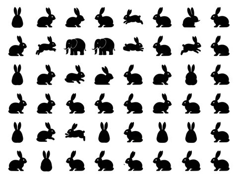 Black rabbit silhouettes in grid pattern

