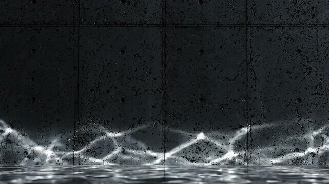Calm water ripple light reflection surface abstract motion serene tranquility evoking peaceful introspection dark concrete wall interplay shadow atmosphere
