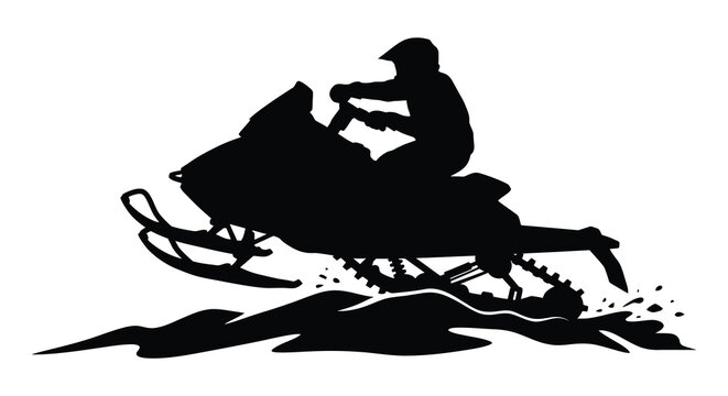 Snowmobile Rider In Motion Black Silhouette snowmobiling