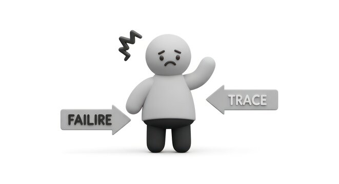 Sad cartoon character with failure and trace.