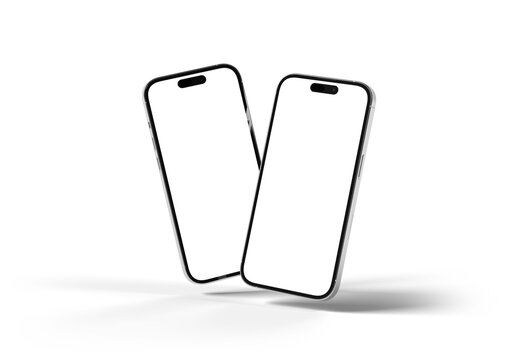 Two mobile phones floating on clean white. 3d rendering mockup