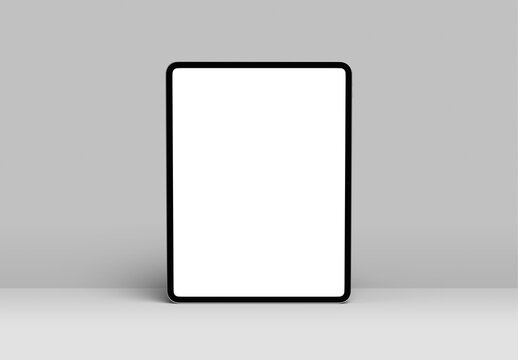 Modern tablet mockup on clean grey background. Silver color. 3d rendering 