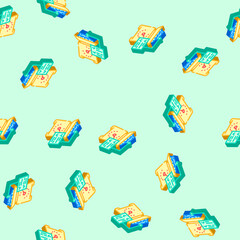 Fototapeta premium metal recycling waste sorting isometric seamless pattern. metal recycling waste sorting sign illustration