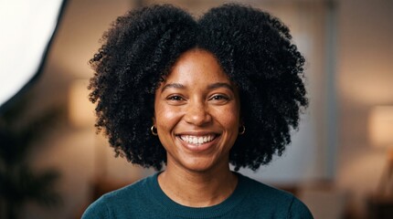 Fototapeta premium Beautiful African American girl afro hairstyle smiling curly hair portrait 
