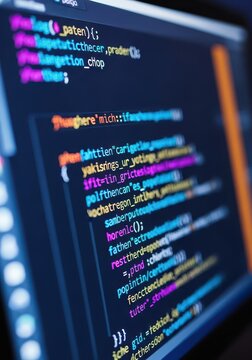 Close-up of Colorful Computer Programming Code on a Dark Screen for Software Development and Web Design