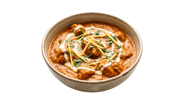 butter chicken in a bowl, isolated on transparent background