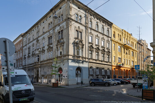 Historic residential buildings at a street corner in Budapest, Hungary &ndash; July 6, 2026