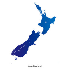 Fototapeta premium Blue gradient New Zealand map silhouette, country outline, modern geographic vector illustration