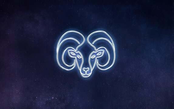 A luminous outline of a ram's head against a cosmic backdrop, showcasing astrological symbolism
