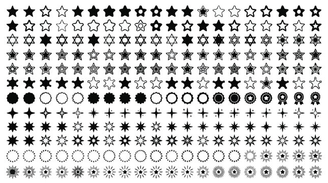 Stars and sparkles icons big mega set vector outline and silhouette design symbols
