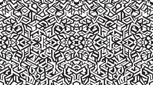Abstract geometric seamless pattern with monochrome maze lines tech background bold optical illusion wallpaper design