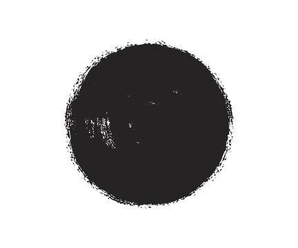 Black Grunge Circle Texture Background, Distressed Round Ink Stamp Overlay, Abstract Rough Splatter Paint Stain, Vintage Textured Frame Border Vector