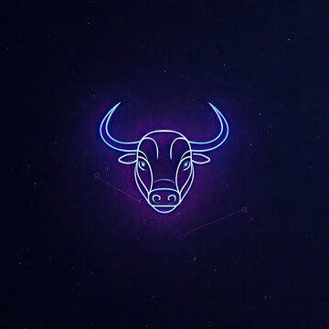 Neon blue outline of a bull's head against a deep blue starry night background