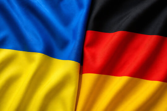 A split image displaying the flags of Ukraine and Germany side by side.