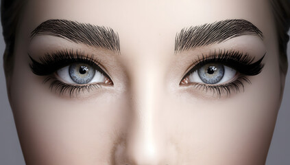 Naklejka premium Elegant Female Eyes With Perfect Eyebrows Eyelashes and Professional Makeup Beauty Illustration