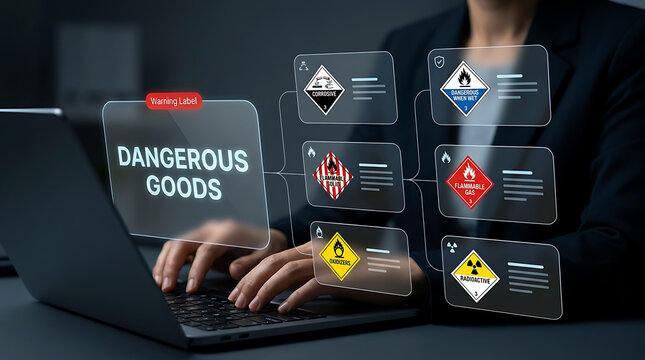 Dangerous Goods Warning Labels and Hazardous Materials Compliance Concept