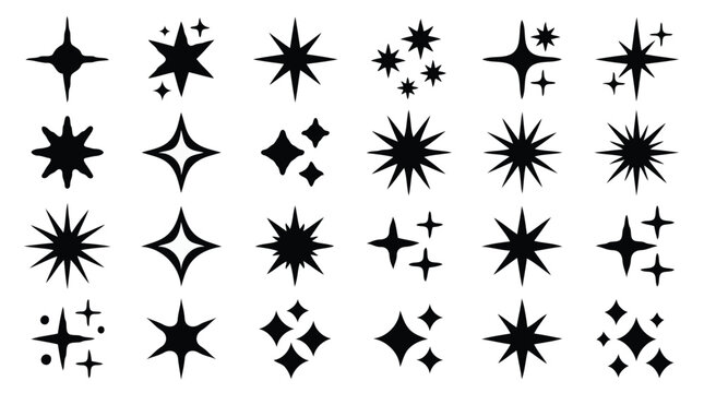 Black sparkle and starburst icons set twinkle star silhouettes vector illustration