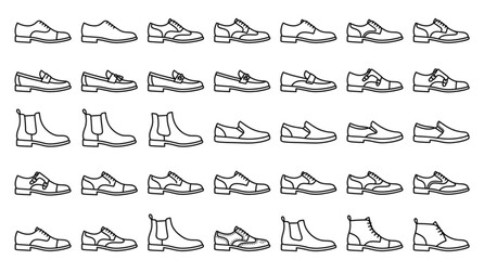 Obraz premium Minimal Leather Shoe Icon Pack with Formal Footwear Outline Vector Symbols