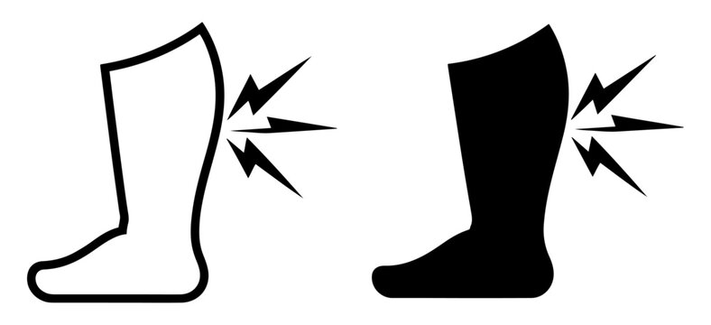 shin pain black vector icon set