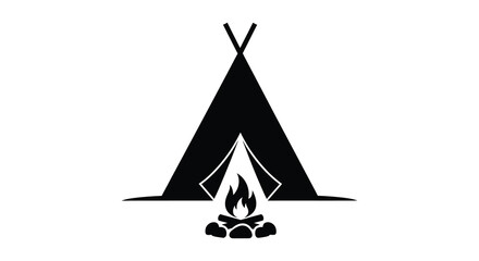 Teepee And Campfire Silhouette Against A White Background © Nasima