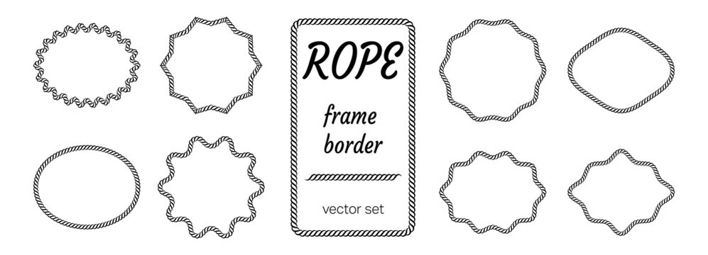 Rectangle boarder and knit frame with western knot set and rope. Ribbon for oval icon vintage boat pattern and arch logo. Round thread ship lasso and vector line braid in white.