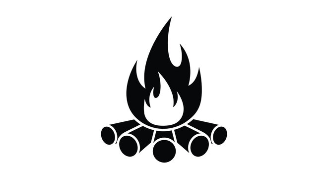 Campfire Silhouette On White Background Black And White Design