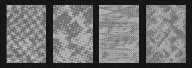 Grunge poster template featuring punk aesthetics, rough textures, distressed vector illustration overlays set. Vintage halftone dots perfect for retro street art background collection. © Konstantin