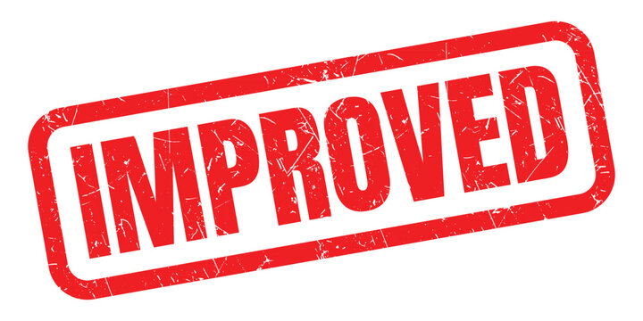 Red rubber stamp vector with bold IMPROVED text isolated on transparent background