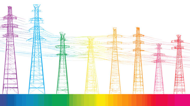 Colorful Power Towers with Transmission Lines