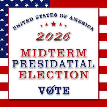 MIDTERM ELECTIONS 2026 in United States - poster for Election voting - banner in american design - 3D Illustration