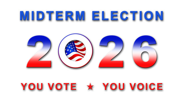 Midterm Election 2026 in united states with flag - poster for Election voting in banner design - 3D Illustration