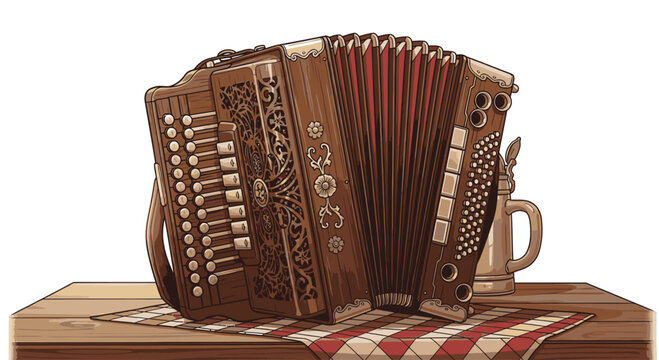 Vintage brown accordion musical instrument.