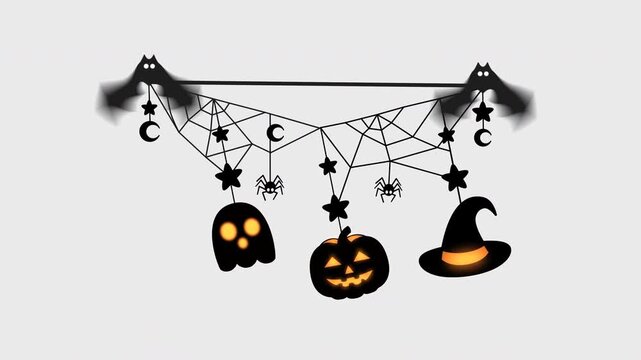 4K 60fps Seamless Loop of Halloween Hanging Ornaments Animation with Alpha Channe
