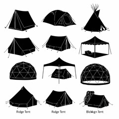 Camping themed tent silhouette set in editable vector format © Sketch
