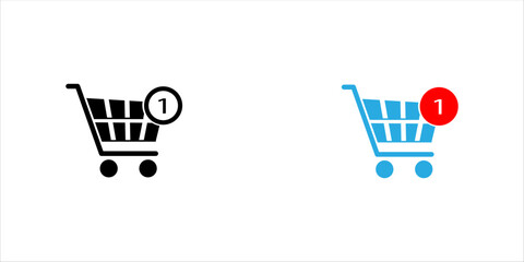 Minimal black glyph icon featuring a shopping cart with a notification badge, representing online shopping, e-commerce orders, cart updates, purchases, and digital retail services. Isolated on a white © Muhammad