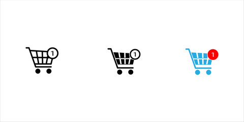 Minimal black glyph icon featuring a shopping cart with a notification badge, representing online shopping, e-commerce orders, cart updates, purchases, and digital retail services. Isolated on a white © Muhammad