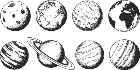 白い背景に孤立した、手書き風の惑星と天体のコレクション © Abdullah_43